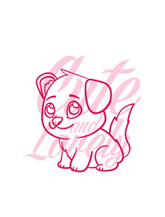 hand drawn dog illustration with text cute and lovely for t-shirt design