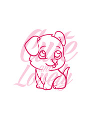 hand drawn dog illustration with text cute and lovely for t-shirt design