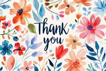 Watercolor floral thank you card design - Powered by adobe