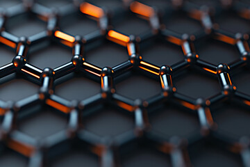 Obraz premium Close-up of a futuristic hexagonal grid structure with glowing edges, representing advanced technology or scientific material on a dark background.