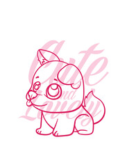 hand drawn dog illustration with text cute and lovely for t-shirt design