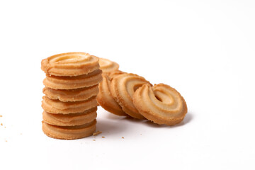 A stack of butter cookies. Isolated on white background. Perfect for commercial usages.