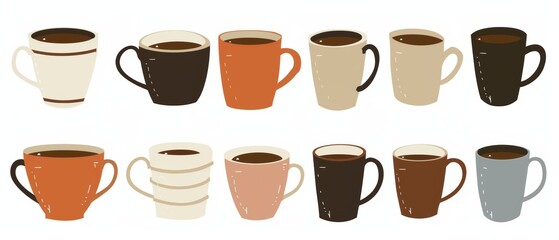 simple illustration of coffee mugs, which are symbols of art Dynamic on a clean white background.