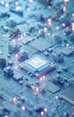 Obraz premium white Vertical ai brind cool down sci fi concept powerful of gpu processor working inside lighing of pcb board in computer show how deep learning in blue tone color smoke background 