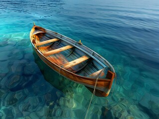 Obraz premium Weathered Wooden Boat on Tranquil Turquoise Sea Timeless Serenity