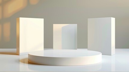 White Circular Platform with Rectangular Backdrop