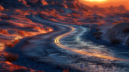 Endless Desert Highway: Minimalist Blend of Nature and Infrastructure