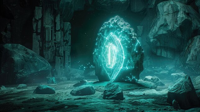 A mysterious, glowing artifact discovered in an ancient alien temple.
