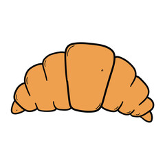 Hand drawn cartoon French croissant on white background.