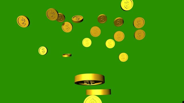 Dollar coins falling Green Screen