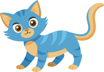 Obraz premium Adorable cartoon blue cat with big eyes and a playful expression, perfect for children's illustrations and animal-themed designs.