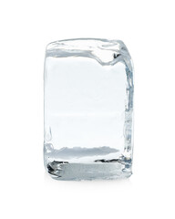 One block of clear ice isolated on white