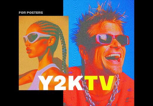 Y2K TV Poster Photo Effect Mockup