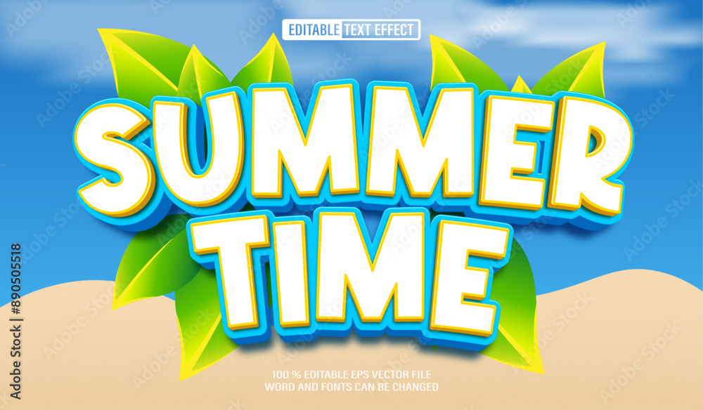 Poster editable 3d text style effect - summer time text effect template
