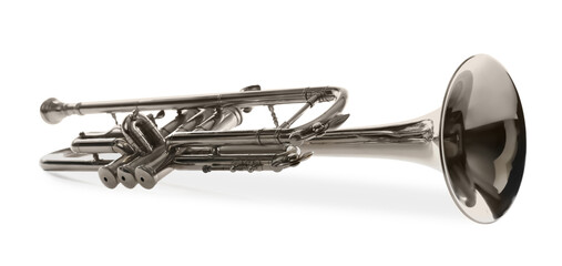 Shiny trumpet isolated on white. Wind musical instrument © New Africa