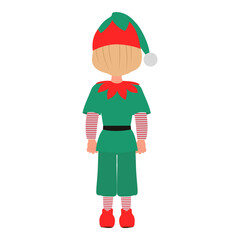 Flat Vector Illustration of Kid Boy Wearing Christmas Elf Costume, Cartoon Character Set For Animation, Various Views, Poses and Gestures. Item 4