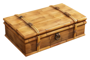 Wooden bamboo traditional style box isolated on transparent background