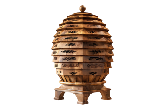 Wooden be hive with stand isolated on transparent background