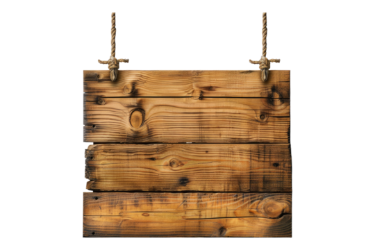 Wooden board sign isolated on transparent background