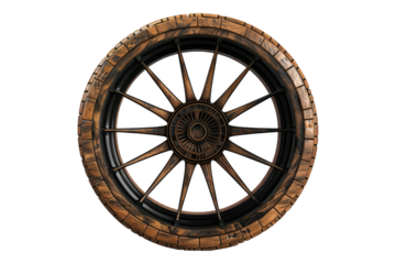 Wooden car wheel isolated on transparent background