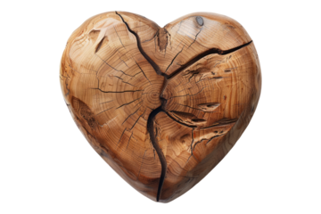 Wooden heart of love isolated on transparent background