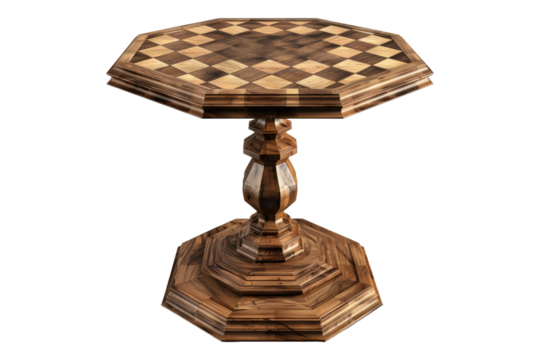 Wooden Hexagonal chess table isolated on transparent background