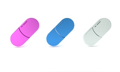Colorful Medicine pill or tablet icon isolated on white background. Capsule pill and drug sign. Pharmacy design. Minimalism concept. 3D render illustration