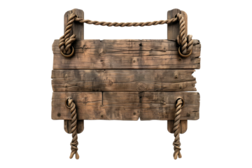 Wooden signs with rope isolated on transparent background