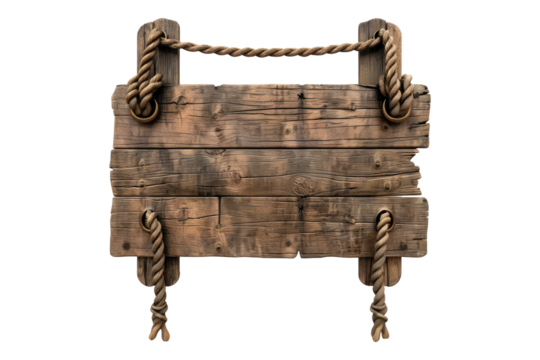 Wooden signs with rope isolated on transparent background