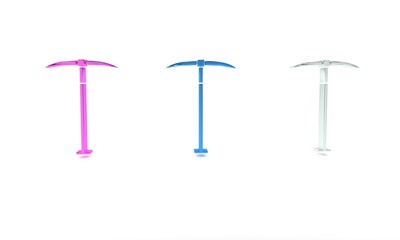 Colorful Pickaxe icon isolated on white background. Minimalism concept. 3D render illustration