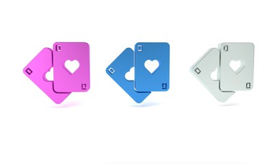 Colorful Playing cards icon isolated on white background. Casino gambling. Minimalism concept. 3D render illustration