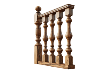 Wooden stair baluster isolated on transparent background