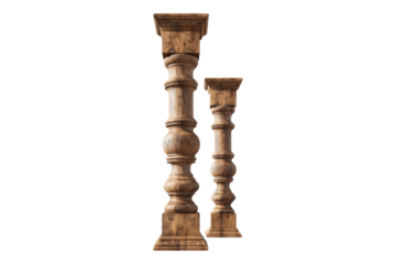 Wooden stair baluster isolated on transparent background