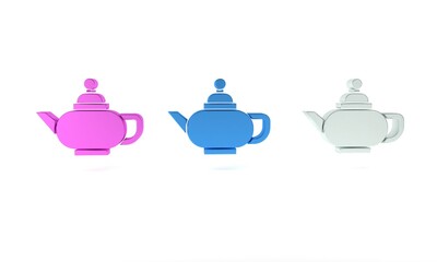 Colorful Traditional Chinese tea ceremony icon isolated on white background. Teapot with cup. Minimalism concept. 3D render illustration