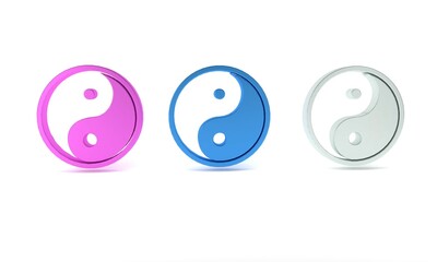 Colorful Yin Yang symbol of harmony and balance icon isolated on white background. Minimalism concept. 3D render illustration