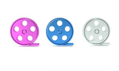 Colorful Film reel icon isolated on white background. Minimalism concept. 3D render illustration