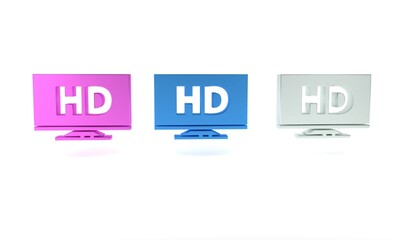 Obraz premium Colorful Smart display with HD video technology icon isolated on white background. Minimalism concept. 3D render illustration