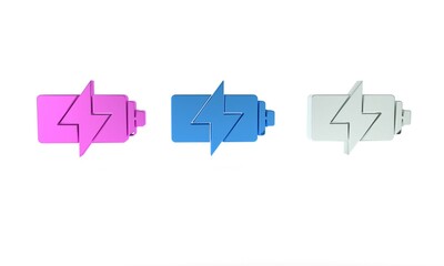 Colorful Battery icon isolated on white background. Lightning bolt symbol. Minimalism concept. 3D render illustration