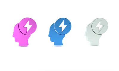 Colorful Human head and electric symbol icon isolated on white background. Minimalism concept. 3D render illustration