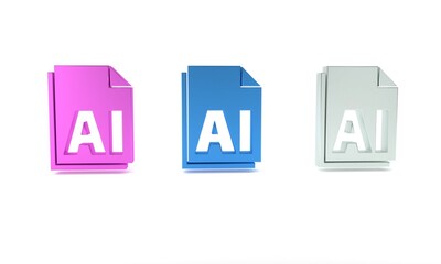 Colorful AI file document. Download ai button icon isolated on white background. AI file symbol. Minimalism concept. 3D render illustration