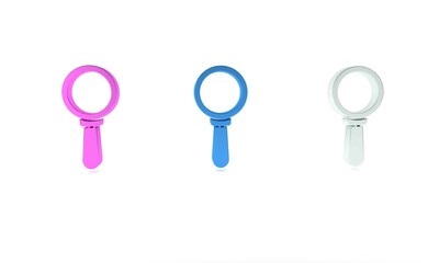 Colorful Magnifying glass icon isolated on white background. Search, focus, zoom, business symbol. Minimalism concept. 3D render illustration