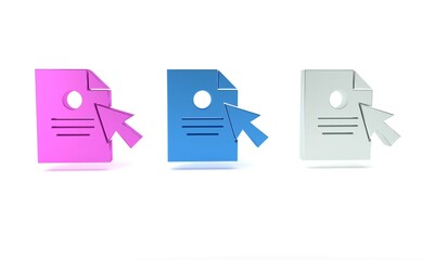 Colorful Document and cursor icon isolated on white background. File icon. Checklist icon. Business concept. Minimalism concept. 3D render illustration