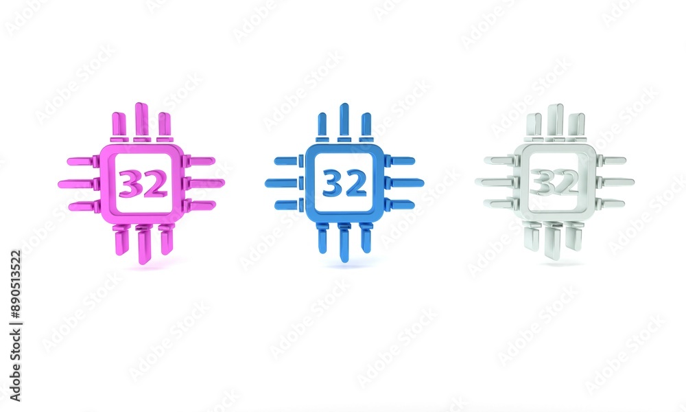 Aufkleber Colorful Computer processor with microcircuits CPU icon isolated on white background. Chip or cpu with circuit board. Micro processor. Minimalism concept. 3D render illustration