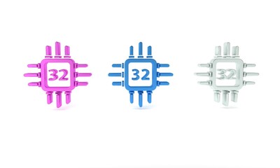 Colorful Computer processor with microcircuits CPU icon isolated on white background. Chip or cpu with circuit board. Micro processor. Minimalism concept. 3D render illustration