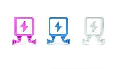 Colorful Electric transformer icon isolated on white background. Minimalism concept. 3D render illustration