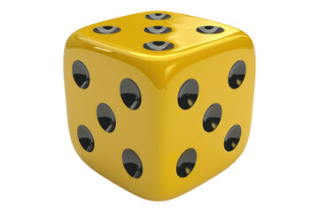 Yellow 8 sided dice isolated on transparent background