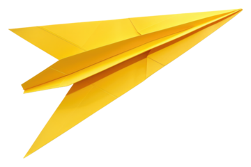 Yellow paper plane isolated on transparent background