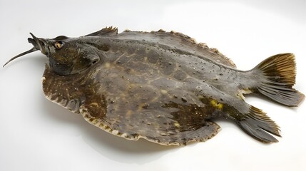 Freshly Caught Flounder With Unique Shape and Clean Detailed Appearance on White Background