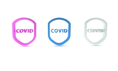 Colorful Shield protecting from virus, germs and bacteria icon isolated on white background. Immune system concept. Corona virus covid-19. Minimalism concept. 3D render illustration