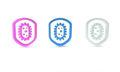 Colorful Shield protecting from virus, germs and bacteria icon isolated on white background. Immune system concept. Corona virus 2019-nCoV. Minimalism concept. 3D render illustration